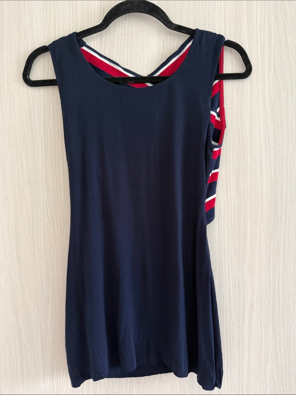 Bailey 44 Navy, Red, and white top with cross cross open back XS| coastal